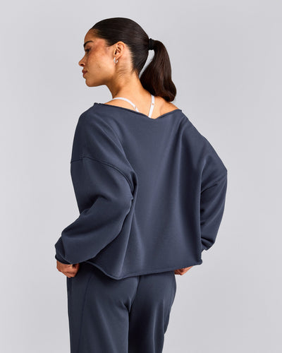 Cotton Vintage Lounge Off-The-Shoulder Sweatshirt | Washed True Blue