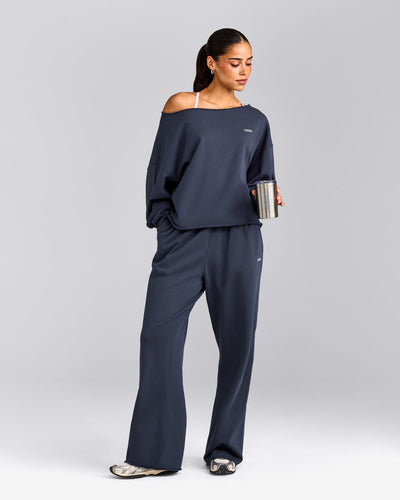 Cotton Vintage Lounge Off-The-Shoulder Sweatshirt | Washed True Blue