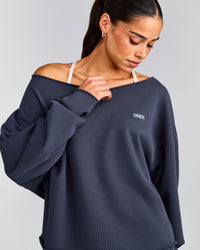 Cotton Vintage Lounge Off-The-Shoulder Sweatshirt | Washed True Blue