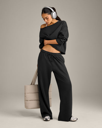 Raw Cut Lounge Wide Leg Joggers | Washed Black