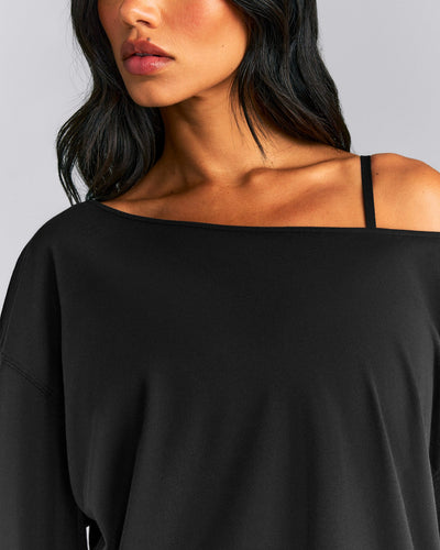 Slouchy One Shoulder T-Shirt | Black