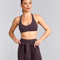 SoftMotion™ Bralette with Grey Logo | Dark Umber Brown