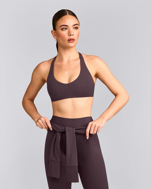 SoftMotion™ Bralette with Grey Logo | Dark Umber Brown