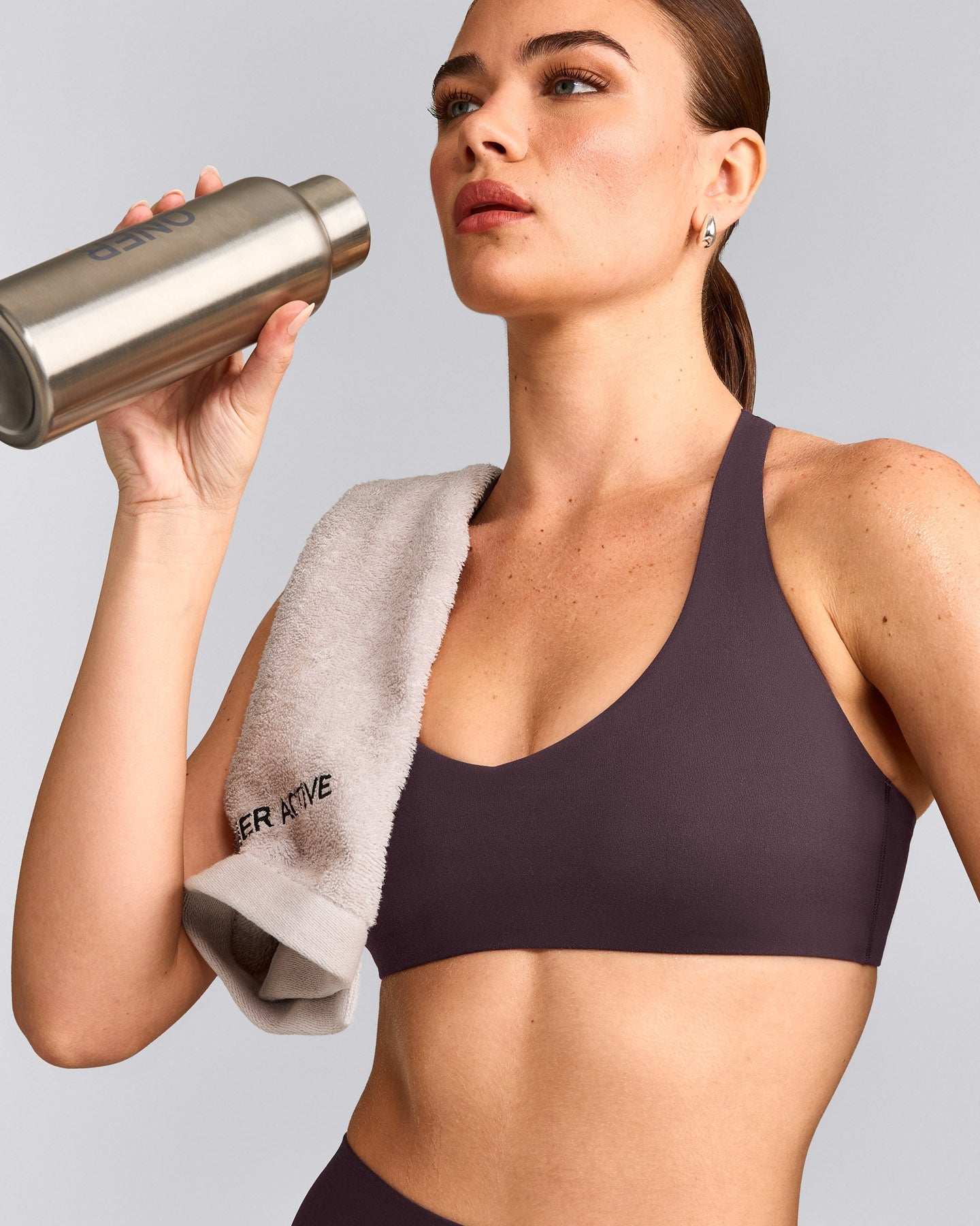 SoftMotion™ Bralette with Grey Logo | Dark Umber Brown