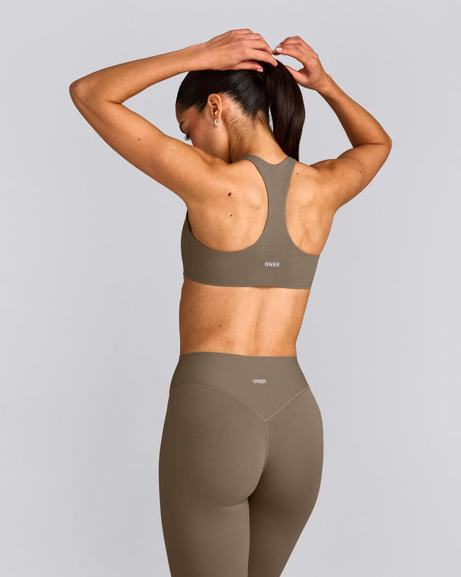 SoftMotion™ Bralette with Grey Logo | Moss Brown
