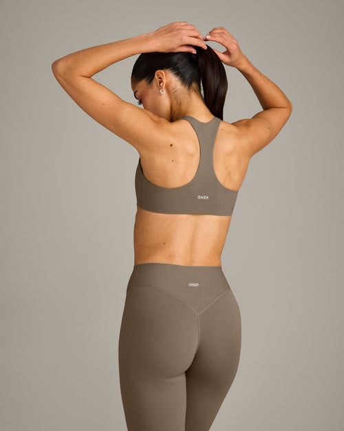 SoftMotion™ Bralette with Grey Logo | Moss Brown