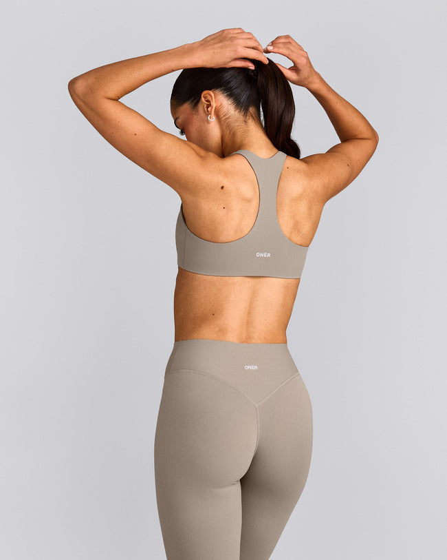 SoftMotion™ Bralette with White Logo | Warm Sand