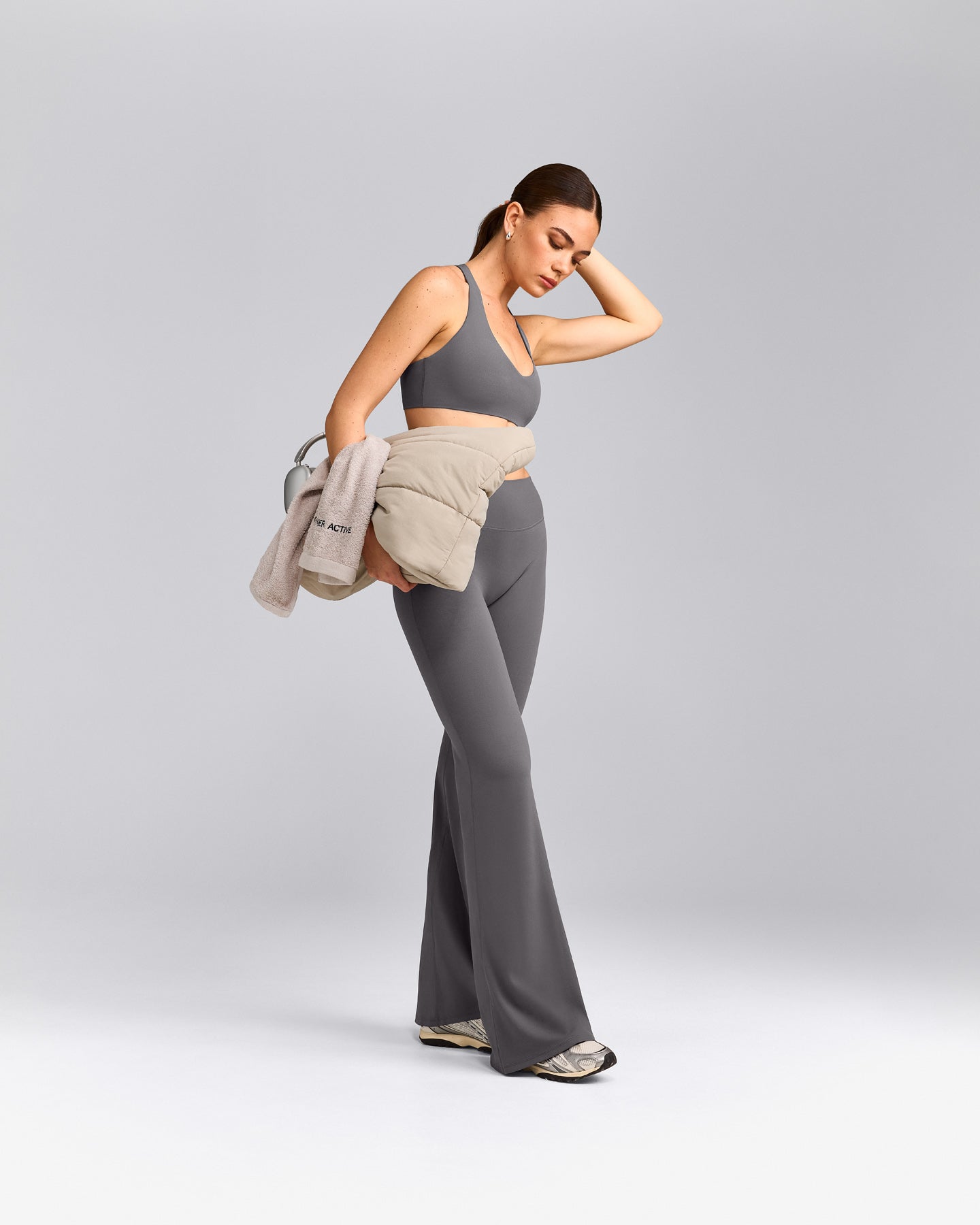 SoftMotion™ Flared Pants with Grey Logo | Ash Grey