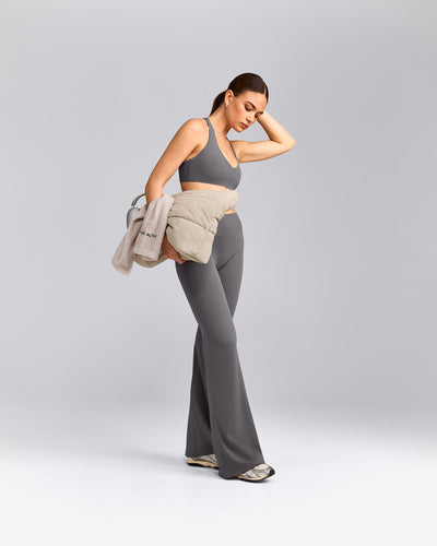 SoftMotion™ Flared Pants with Grey Logo | Ash Grey