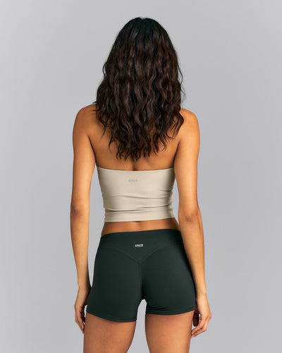 SoftMotion™ Strappy Halter Neck Mid Tank Top with Built in Bra Shelf | Oatmeal