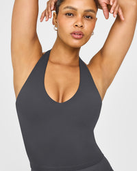 SoftMotion™ Halter Neck Mid Vest with Built in Bra Shelf with White Logo | Coal
