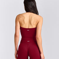 SoftMotion™ Strappy Halter Neck Mid Tank Top with Built in Bra Shelf with Grey Logo | Ruby Red