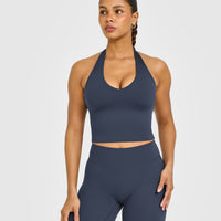 SoftMotion™ Halter Neck Mid Vest with Built in Bra Shelf with White Logo | True Blue