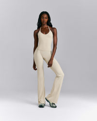SoftMotion™ Strappy Halter Neck Tank Top with Built in Bra Shelf | Oatmeal