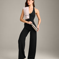 SoftMotion™ Halter Neck Vest with Built in Bra Shelf with Grey Logo | Black