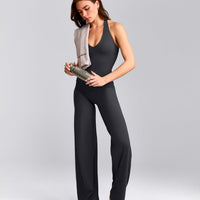 SoftMotion™ Halter Neck Vest with Built in Bra Shelf with Grey Logo | Coal