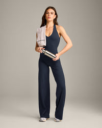 SoftMotion™ Halter Neck Vest with Built in Bra Shelf with Grey Logo | True Blue