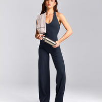 SoftMotion™ Halter Neck Vest with Built in Bra Shelf with Grey Logo | True Blue