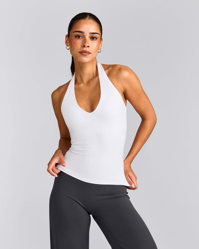 SoftMotion™ Halter Neck Vest with Built in Bra Shelf with Grey Logo | White