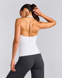 SoftMotion™ Halter Neck Vest with Built in Bra Shelf with Grey Logo | White