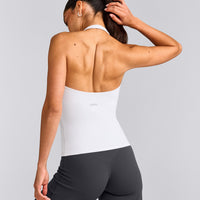SoftMotion™ Halter Neck Vest with Built in Bra Shelf with Grey Logo | White