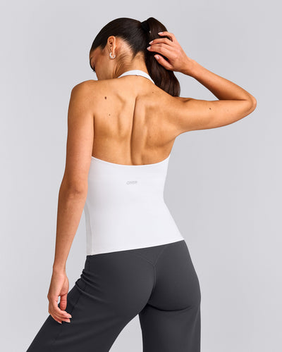 SoftMotion™ Halter Neck Vest with Built in Bra Shelf with Grey Logo | White