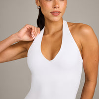 SoftMotion™ Halter Neck Vest with Built in Bra Shelf with Grey Logo | White