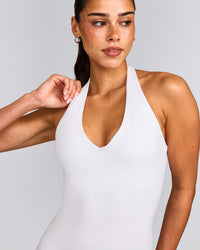 SoftMotion™ Halter Neck Vest with Built in Bra Shelf with Grey Logo | White