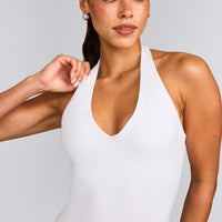 SoftMotion™ Halter Neck Vest with Built in Bra Shelf with Grey Logo | White
