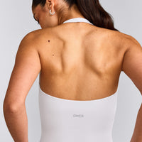 SoftMotion™ Halter Neck Vest with Built in Bra Shelf with Grey Logo | White