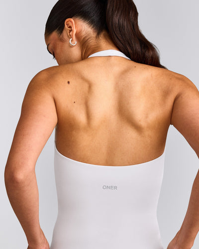 SoftMotion™ Halter Neck Vest with Built in Bra Shelf with Grey Logo | White