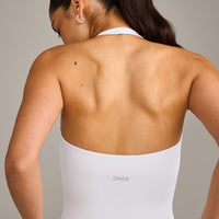 SoftMotion™ Halter Neck Vest with Built in Bra Shelf with Grey Logo | White