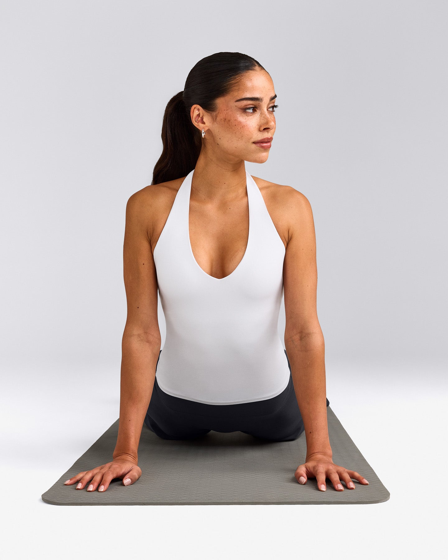 SoftMotion™ Halter Neck Vest with Built in Bra Shelf with Grey Logo | White