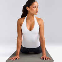 SoftMotion™ Halter Neck Vest with Built in Bra Shelf with Grey Logo | White