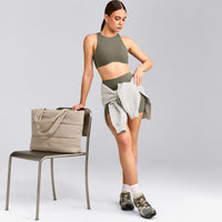 SoftMotion™ High Neck Sports Bra with Grey Logo | Alpine Green