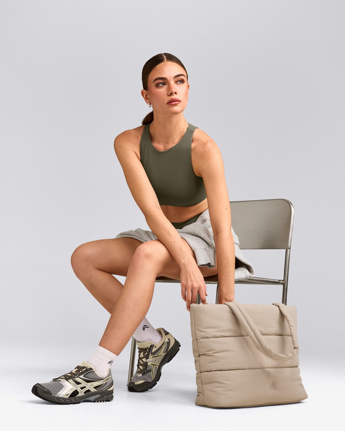 SoftMotion™ High Neck Sports Bra with Grey Logo | Alpine Green