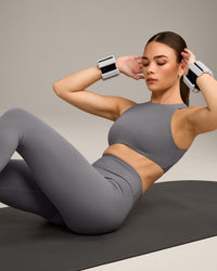 SoftMotion™ High Neck Sports Bra with Grey Logo | Ash Grey