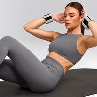 SoftMotion™ High Neck Sports Bra with Grey Logo | Ash Grey