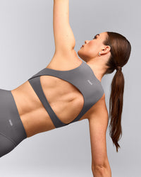 SoftMotion™ High Neck Sports Bra with Grey Logo | Ash Grey