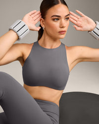 SoftMotion™ High Neck Sports Bra with Grey Logo | Ash Grey