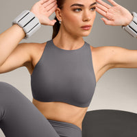 SoftMotion™ High Neck Sports Bra with Grey Logo | Ash Grey
