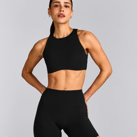 SoftMotion™ High Neck Sports Bra with Grey Logo | Black