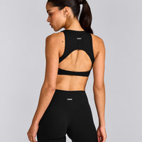 SoftMotion™ High Neck Sports Bra with Grey Logo | Black