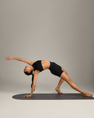 SoftMotion™ High Neck Sports Bra with Grey Logo | Black