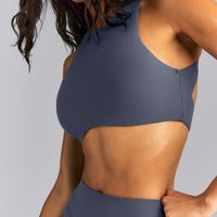 SoftMotion™ High Neck Sports Bra | Granite Blue