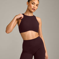 SoftMotion™ High Neck Sports Bra with Grey Logo | Plum Brown