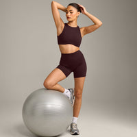 SoftMotion™ High Neck Sports Bra with Grey Logo | Plum Brown