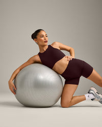 SoftMotion™ High Neck Sports Bra with Grey Logo | Plum Brown