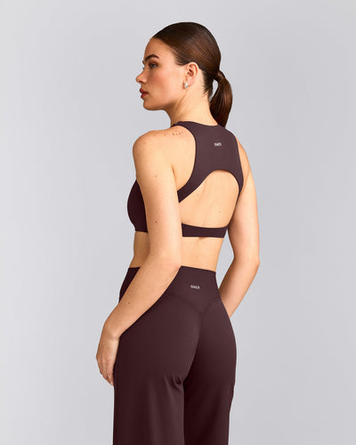 SoftMotion™ High Neck Sports Bra with Grey Logo | Plum Brown