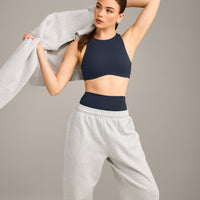 SoftMotion™ High Neck Sports Bra with Grey Logo | True Blue